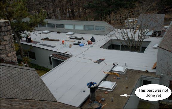 Step 14 - Final Commercial Roof Repair and Installation - This is what the roof looks like when it’s done. The rolls are three feet wide and you will notice the seams. The seams are welded together with heat and will not leak. Step 14 - Final Commercial Roof Repair and Installation - This is what the roof looks like when it’s done. The rolls are three feet wide and you will notice the seams. The seams are welded together with heat and will not leak.