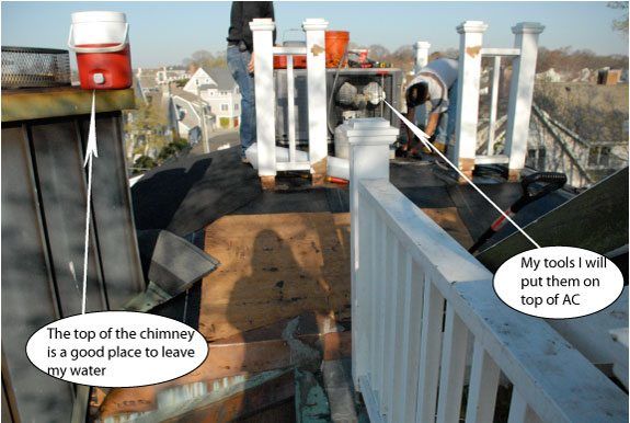 This widow's walk was so small, that there was barely any room to put the tools. This widow's walk was so small, that there was barely any room to put the tools.