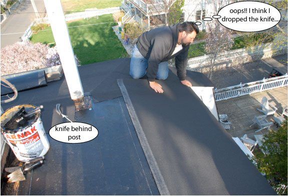 After installing the base paper, then it was time to install the rubber roof. After installing the base paper, then it was time to install the rubber roof.